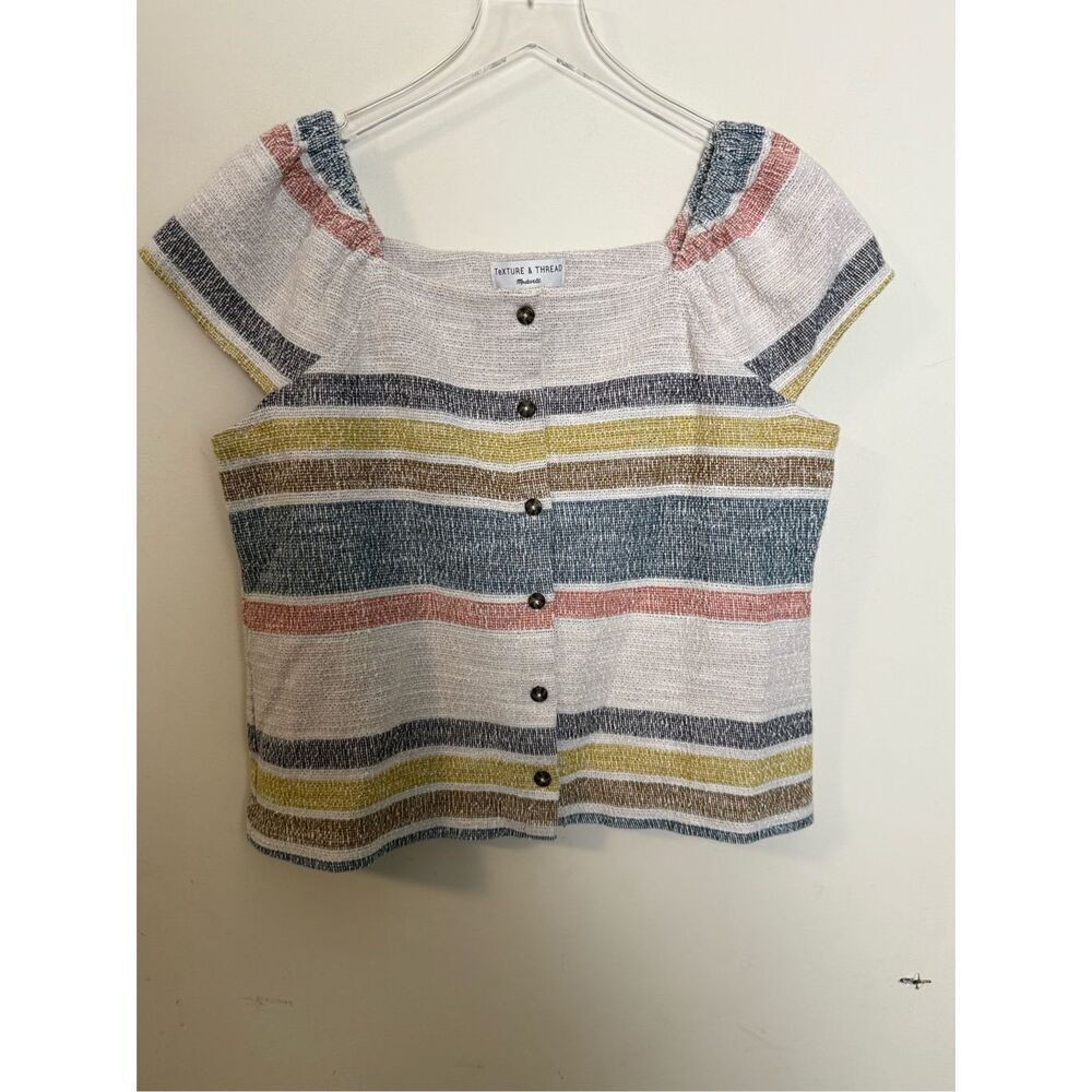 Madewell Texture & Thread Button-Front Top in Stripe Lucid Pink Delphine Strip L